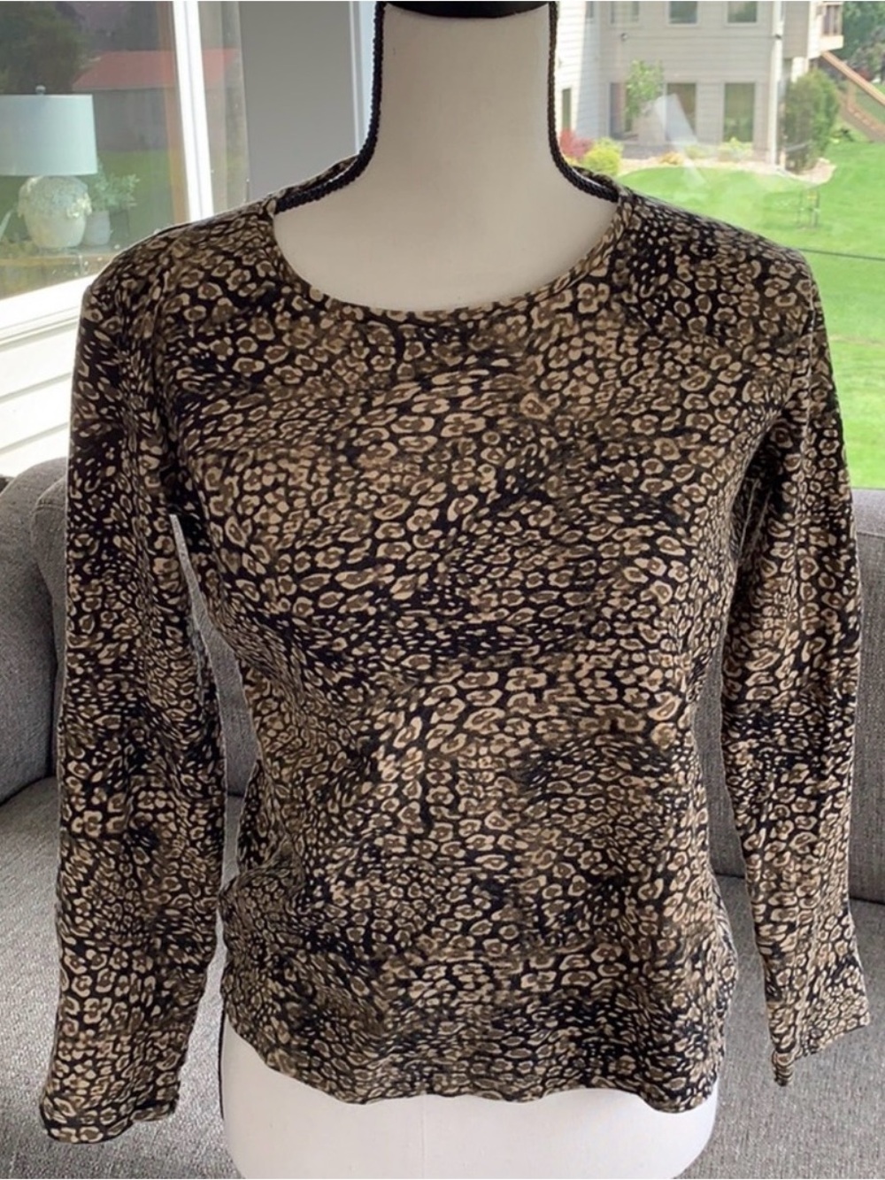 Jones New York Signature Leopard Print Cotton Long Sleeve Top Small
